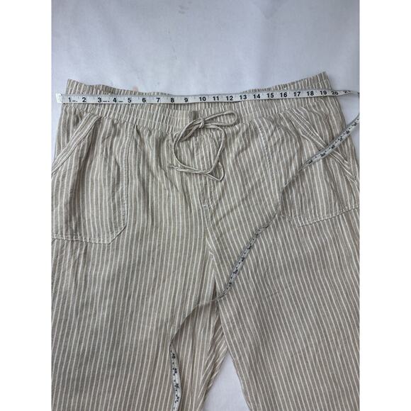 Briggs Linen Blend Wide Leg Pants Crop Drawstring Elastic Tan Stripe Women 20W - Picture 3 of 10